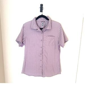 Club Ride women's size L purple check snap cycling shirt, zip pocket
